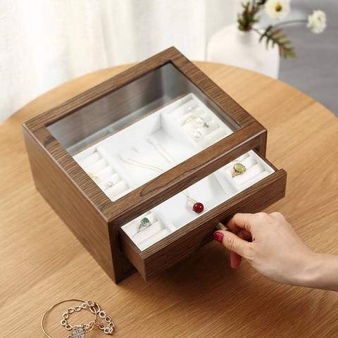 rangement à bijoux en bois avec tiroir
